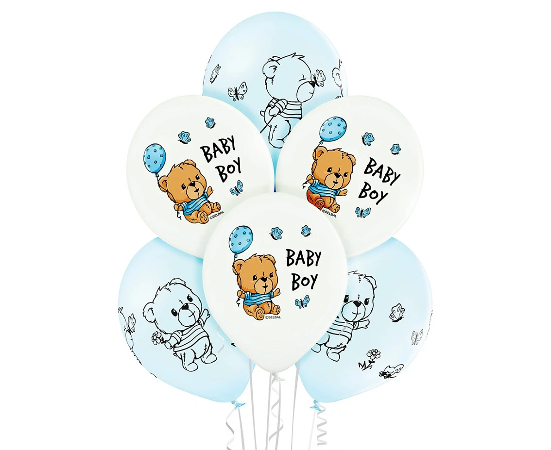 Balloons Belbal 12", D11, Cute Baby Boy white and blue, 6pcs