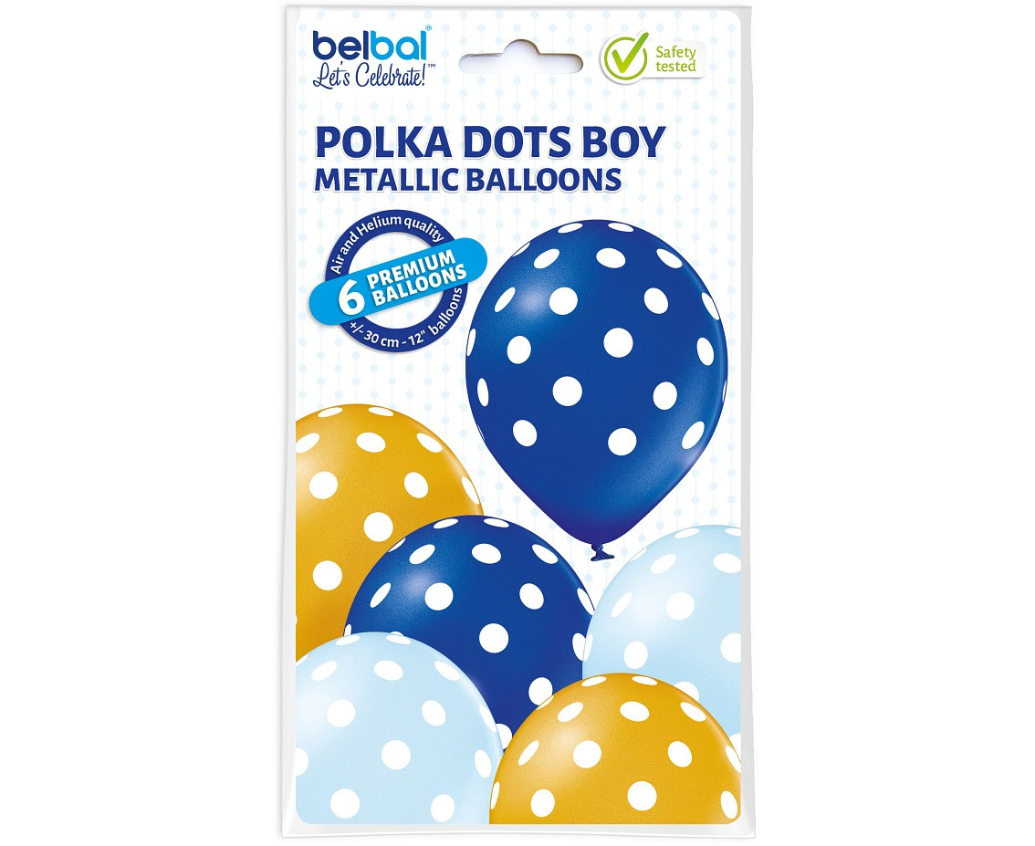 Balloons Belbal 12", D11, polka dots boy, 6pcs
