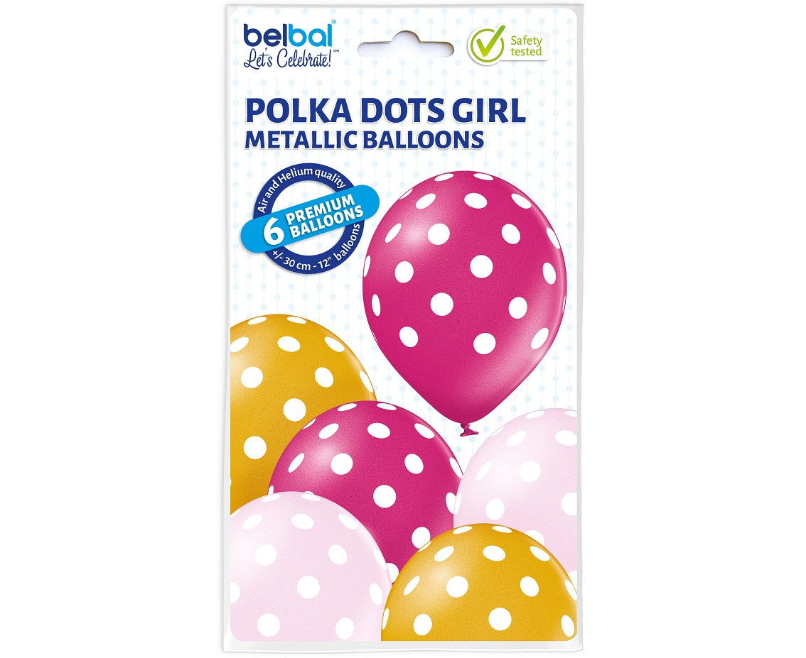Balloons Belbal 12", D11, polka dots girl, 6pcs