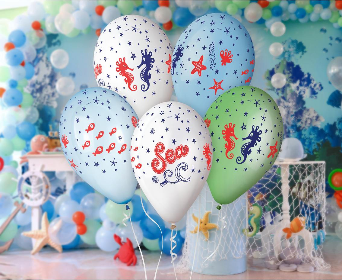 Balloons Gemar 13", pastel premium helium sea underwater world, 5pcs EOL
