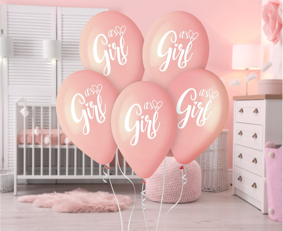 Balloons Gemar 13", pastel premium helium it''''s a girl, 5pcs EOL