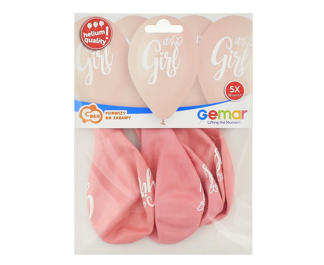 Balloons Gemar 13", pastel premium helium it''''s a girl, 5pcs EOL