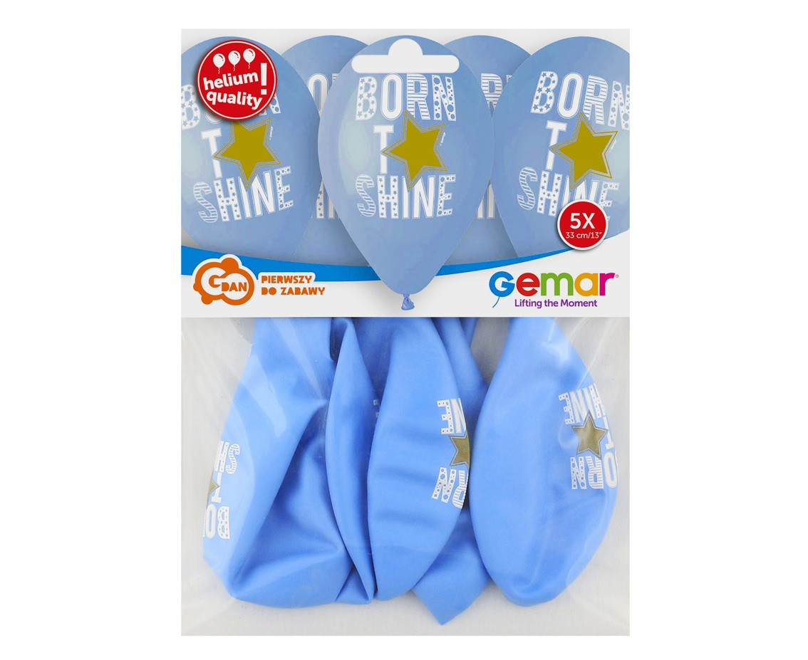 Balloons Gemar 13", pastel premium helium born to shine (blue), 5pcs EOL