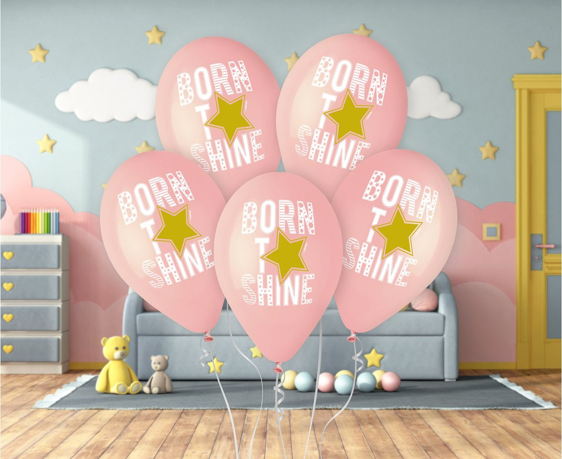 Balloons Gemar 13", pastel premium helium born to shine (pink), 5pcs EOL