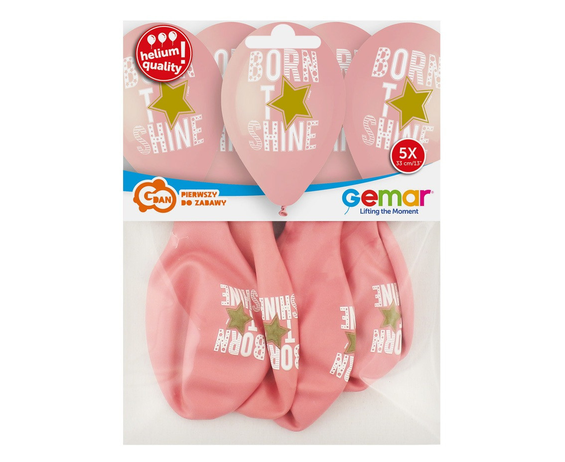 Balloons Gemar 13", pastel premium helium born to shine (pink), 5pcs EOL