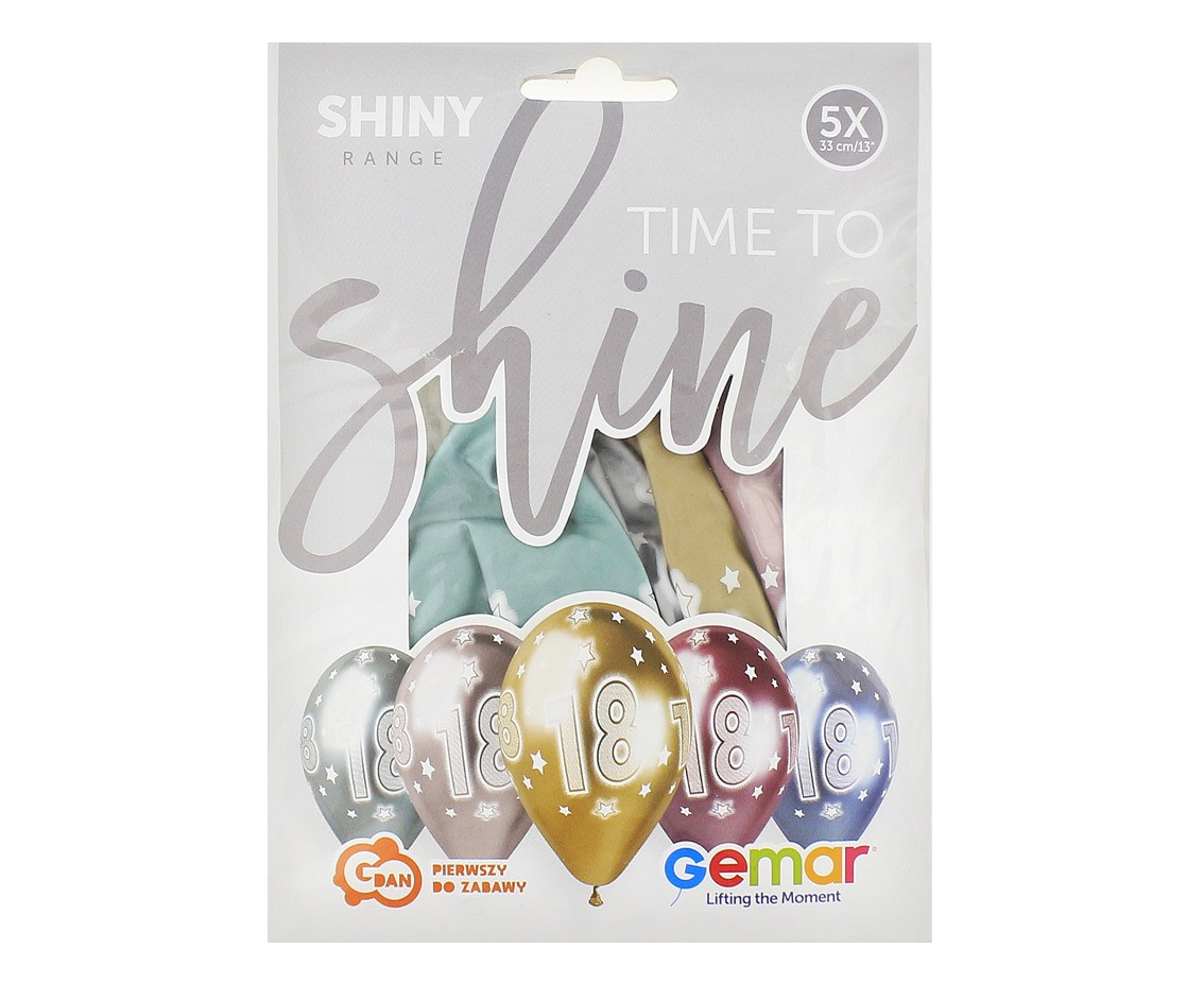 Balloons Gemar 13", shiny premium helium space 18th birthday, 5pcs EOL