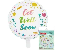 Ibrex helium balloon, Round 14", Get Well Soon, refresh, packed