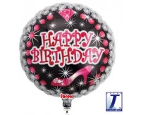 Ibrex helium balloon, Round 14", Happy Birthday Heel & Diamond, packed