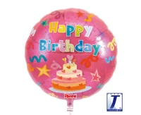 Ibrex helium balloon, Round 14", Happy Birthday Cake, red, packed