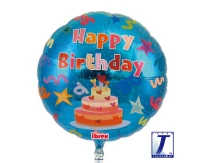 Ibrex helium balloon, Round 14", Happy Birthday Cake, blue, packed
