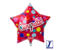 Ibrex helium balloons, Star 15", Congrats dots, metallic red, packed