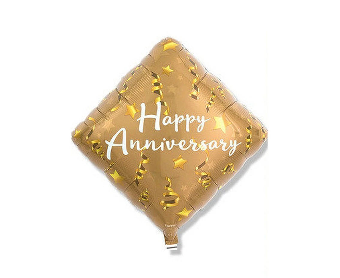 Ibrex helium balloon, Diamond 14", Happy Anniversary Star & Ribbons, packed