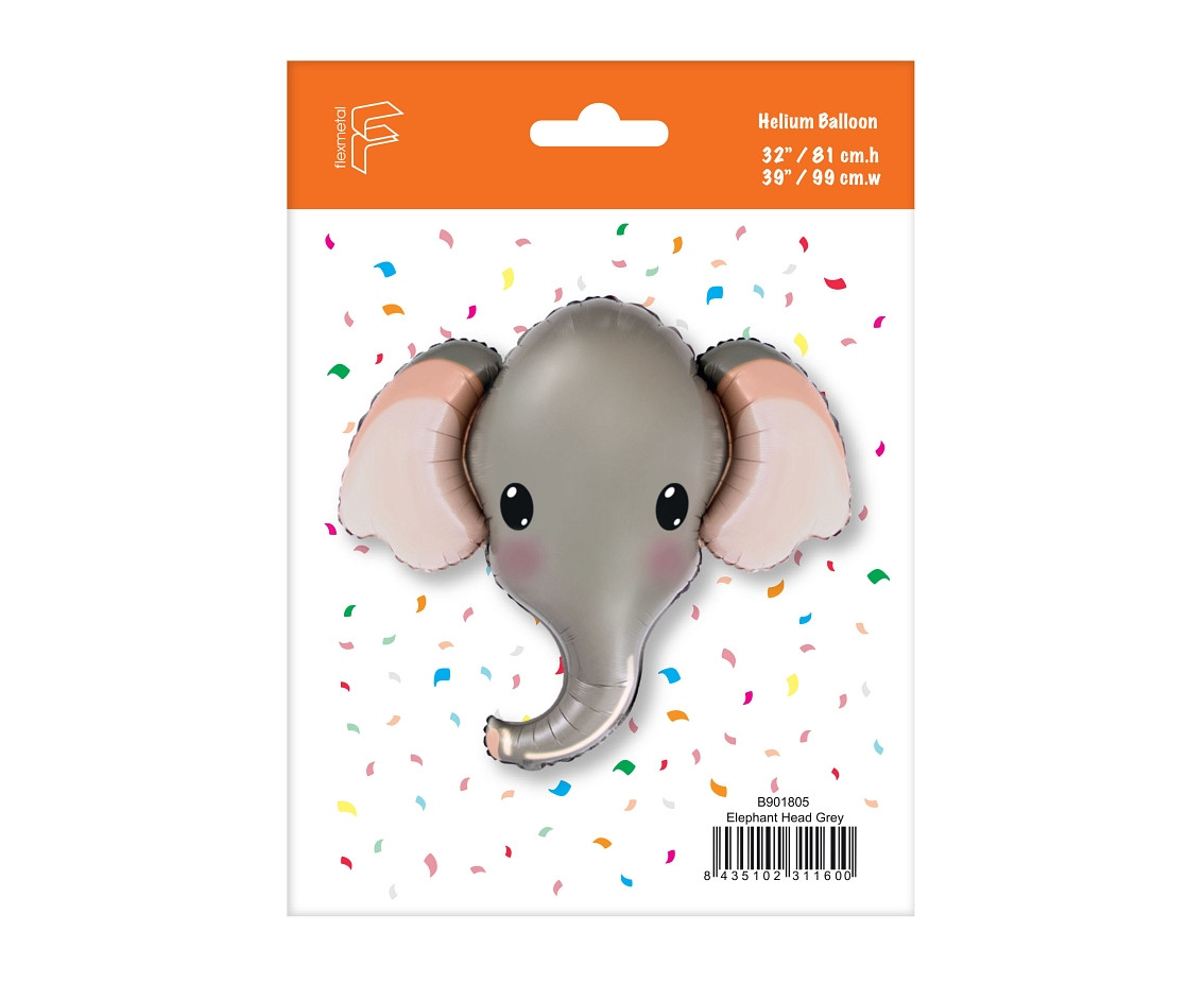 Foil balloon 24" FX - Little Elephant (grey), packed