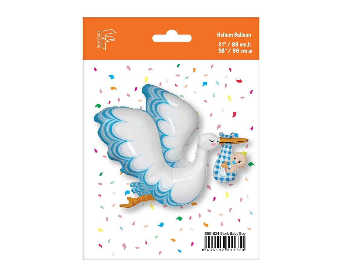 Foil balloon 24" FX Stork Baby Boy, packed