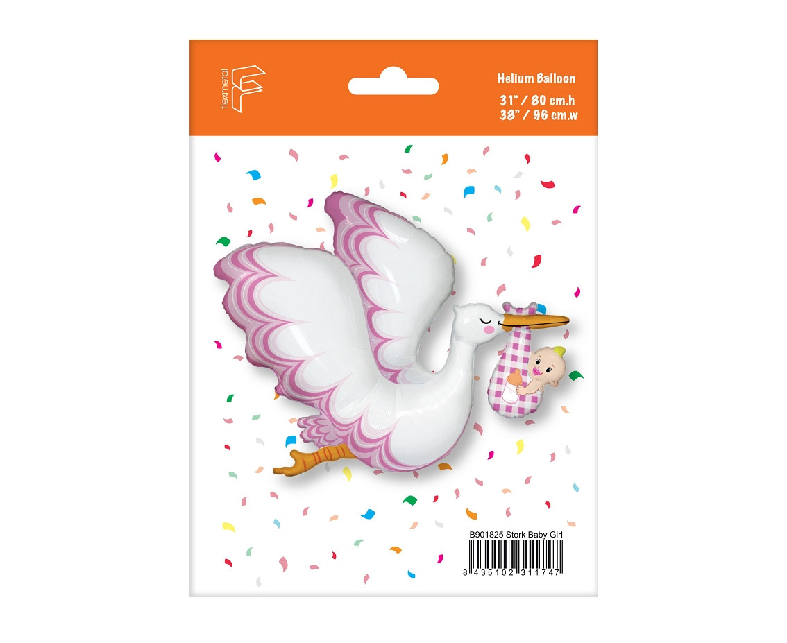 Foil balloon 24" FX Stork Baby Girl, packed