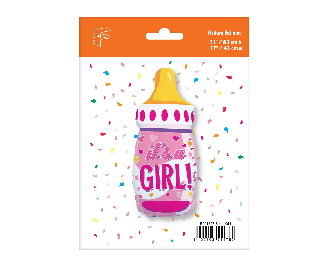 Foil balloon 24" FX - Bottle (pink), packed