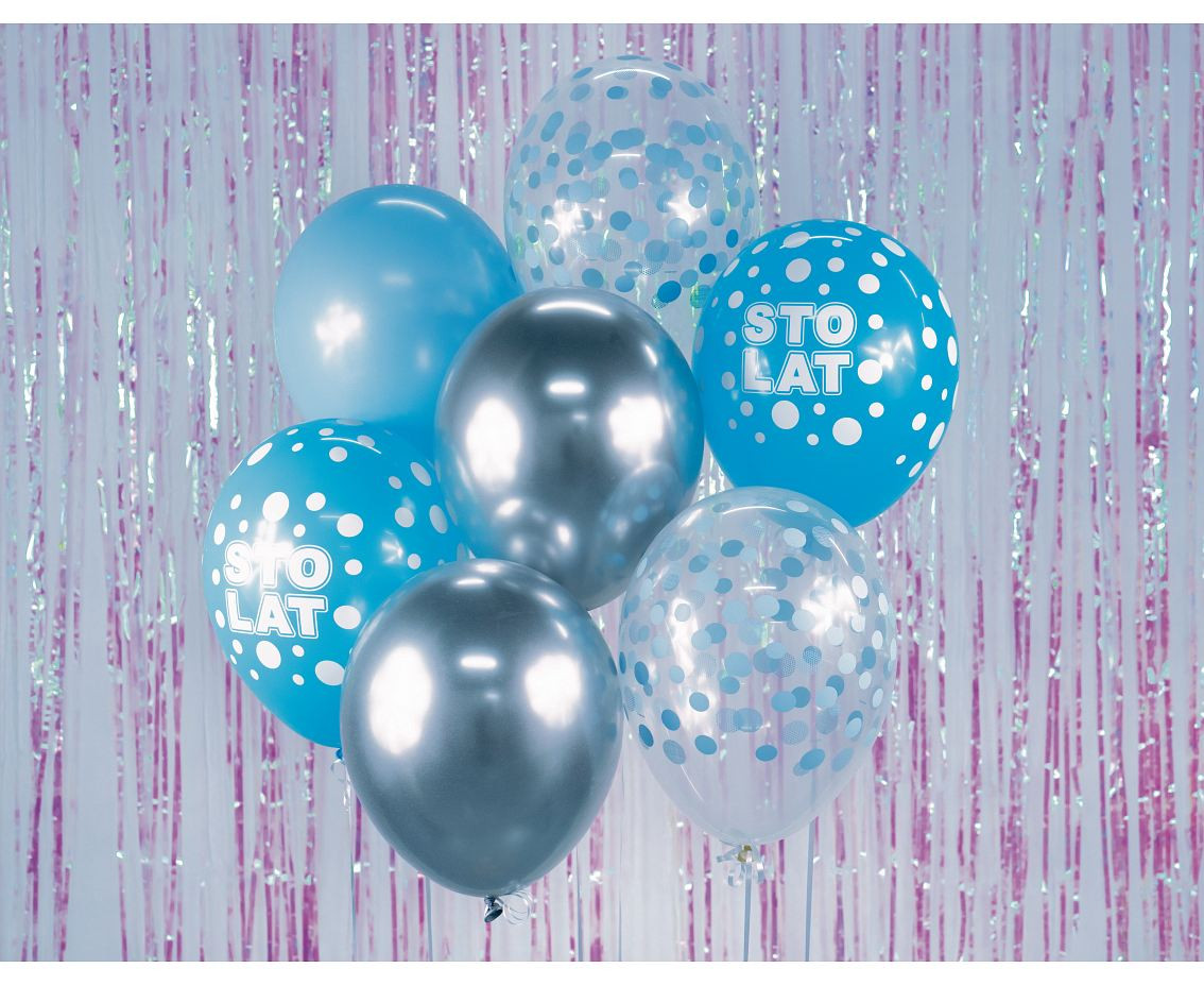 B&C Balloon Bouquet, Sto Lat, silver and blue 7 pcs.