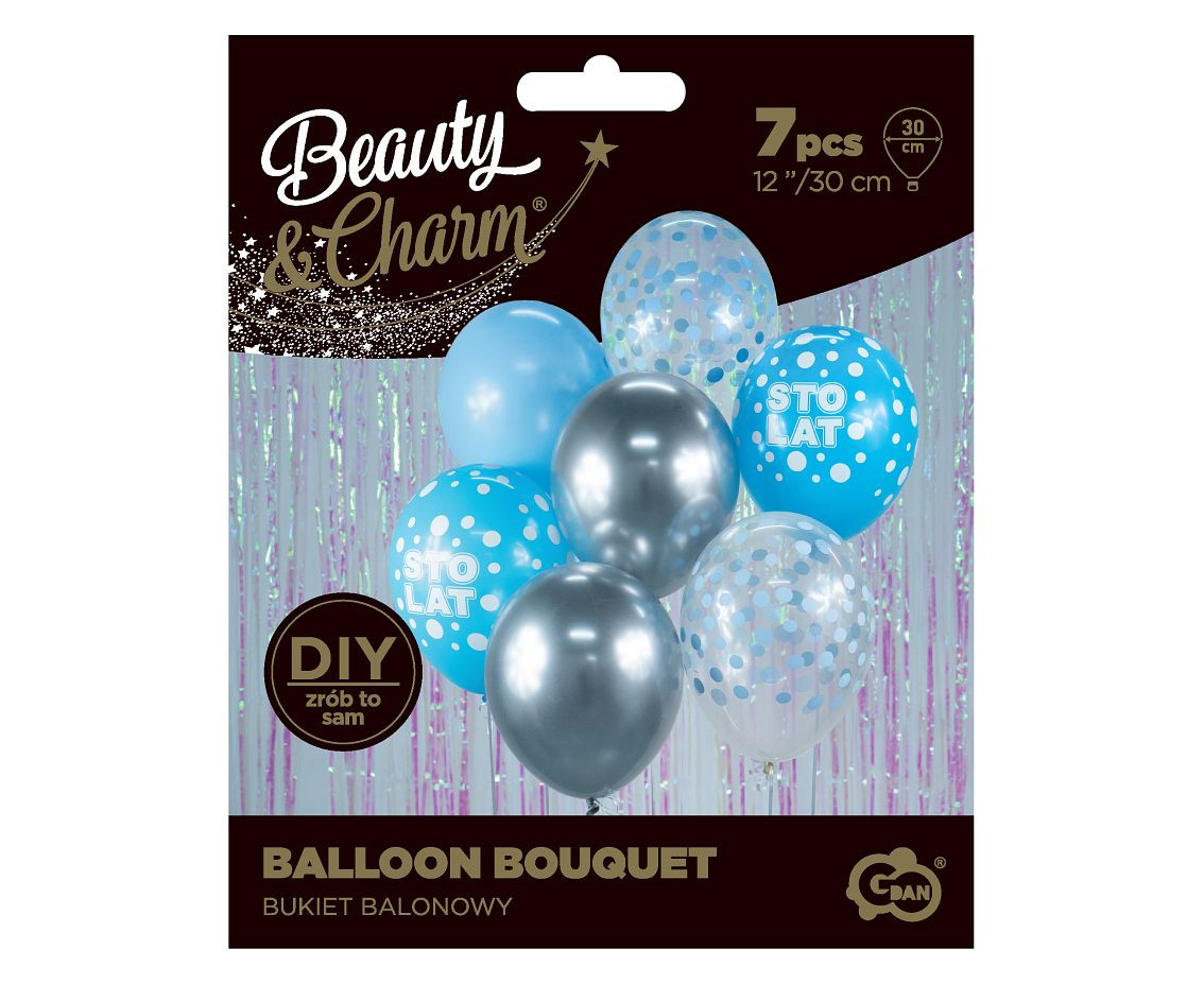 B&C Balloon Bouquet, Sto Lat, silver and blue 7 pcs.