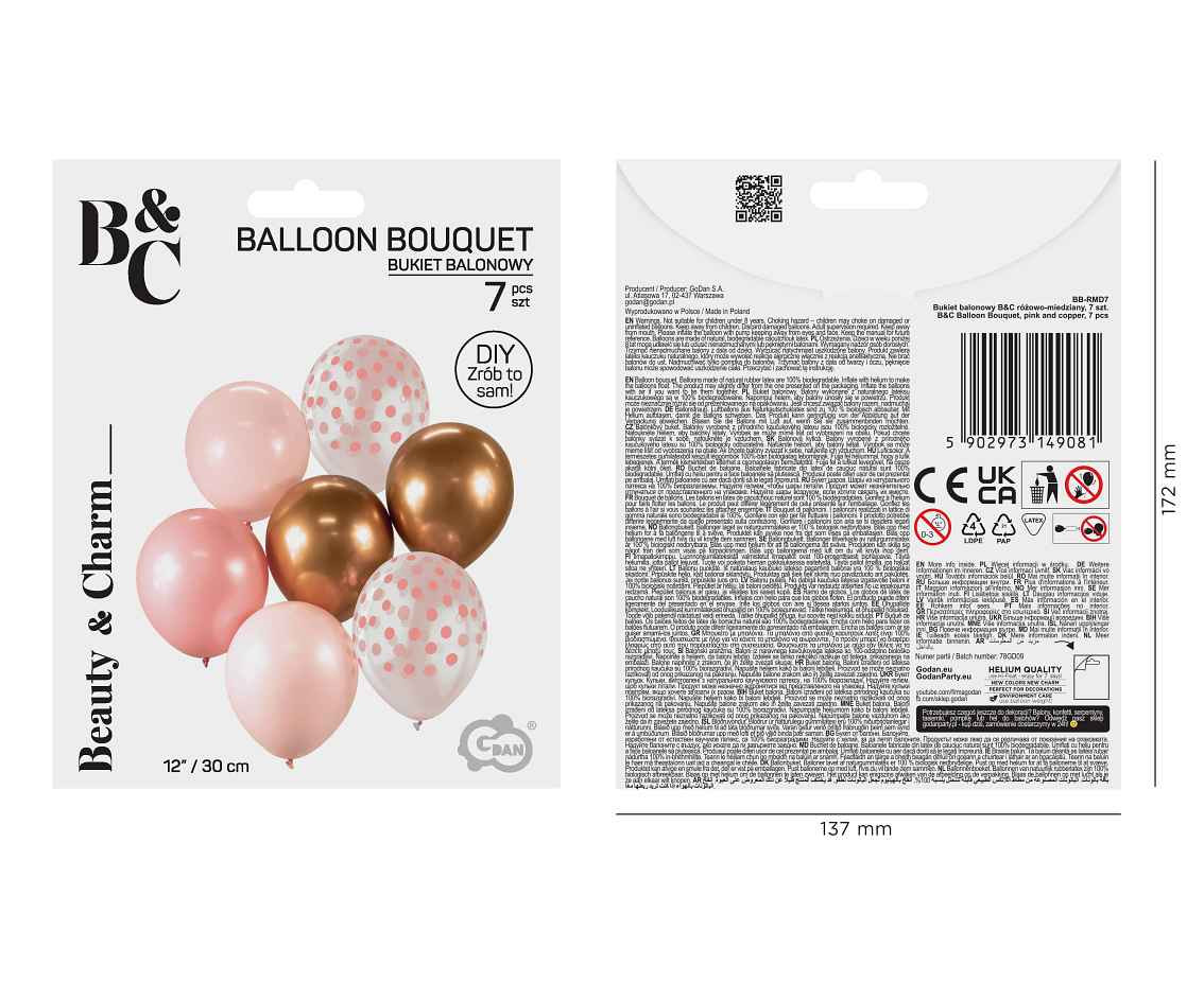 B&C Balloon Bouquet, pink and copper, 7 pcs.