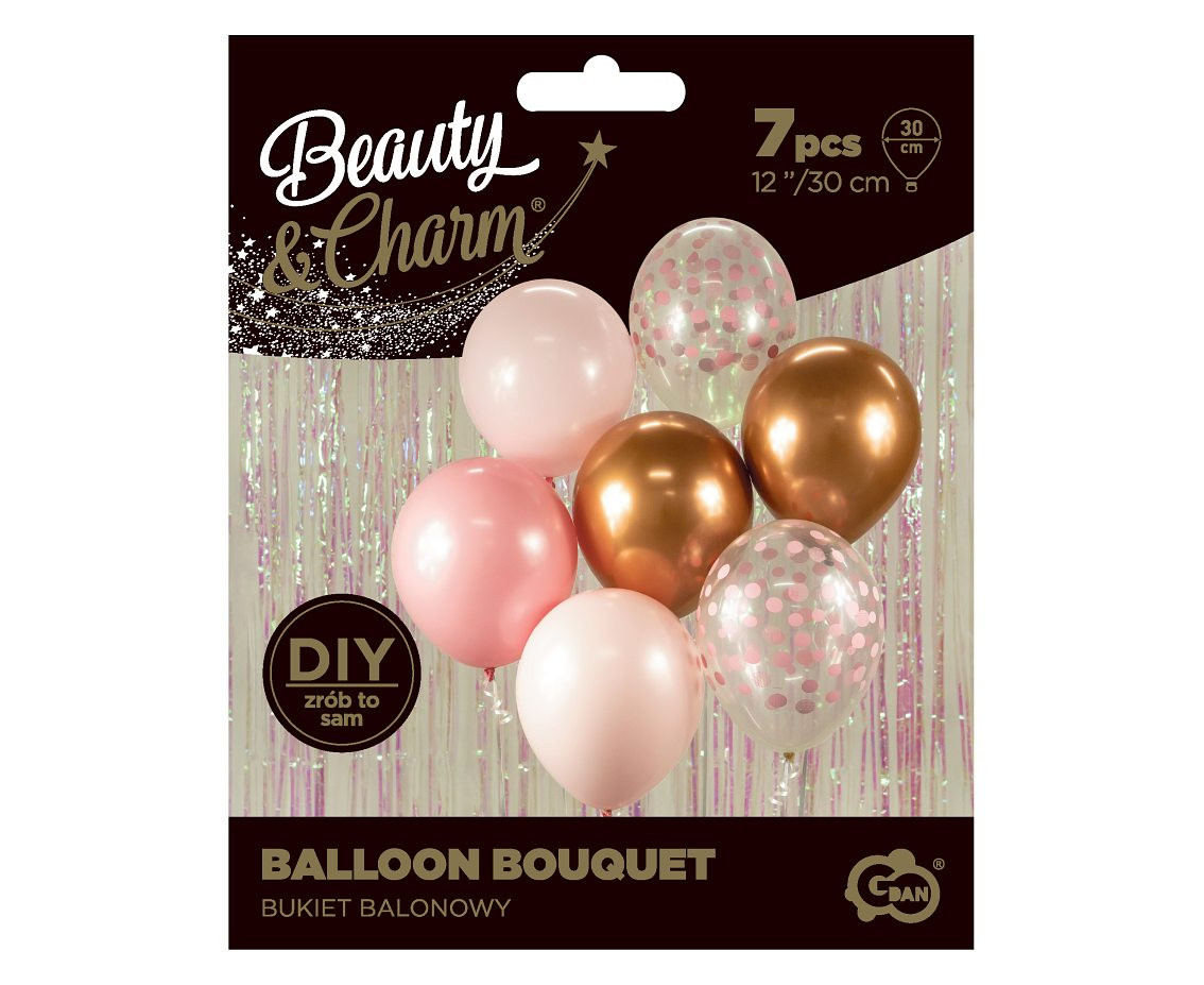 B&C Balloon Bouquet, pink and copper, 7 pcs.
