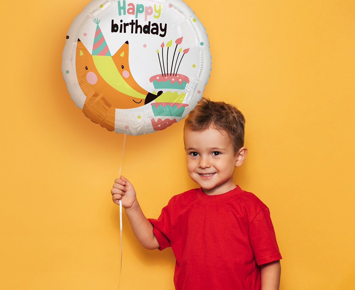 Foil balloon Fox with Birthday Cake (Happy Birthday), 18" EOL