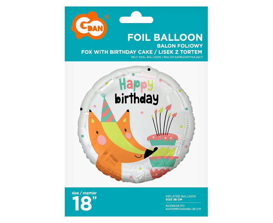 Foil balloon Fox with Birthday Cake (Happy Birthday), 18" EOL