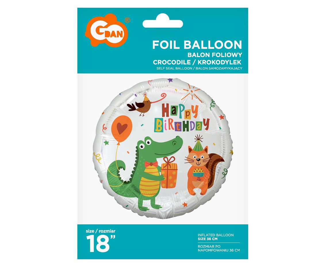 Foil balloon Little Crocodile with Present (Happy Birthday), 18" EOL