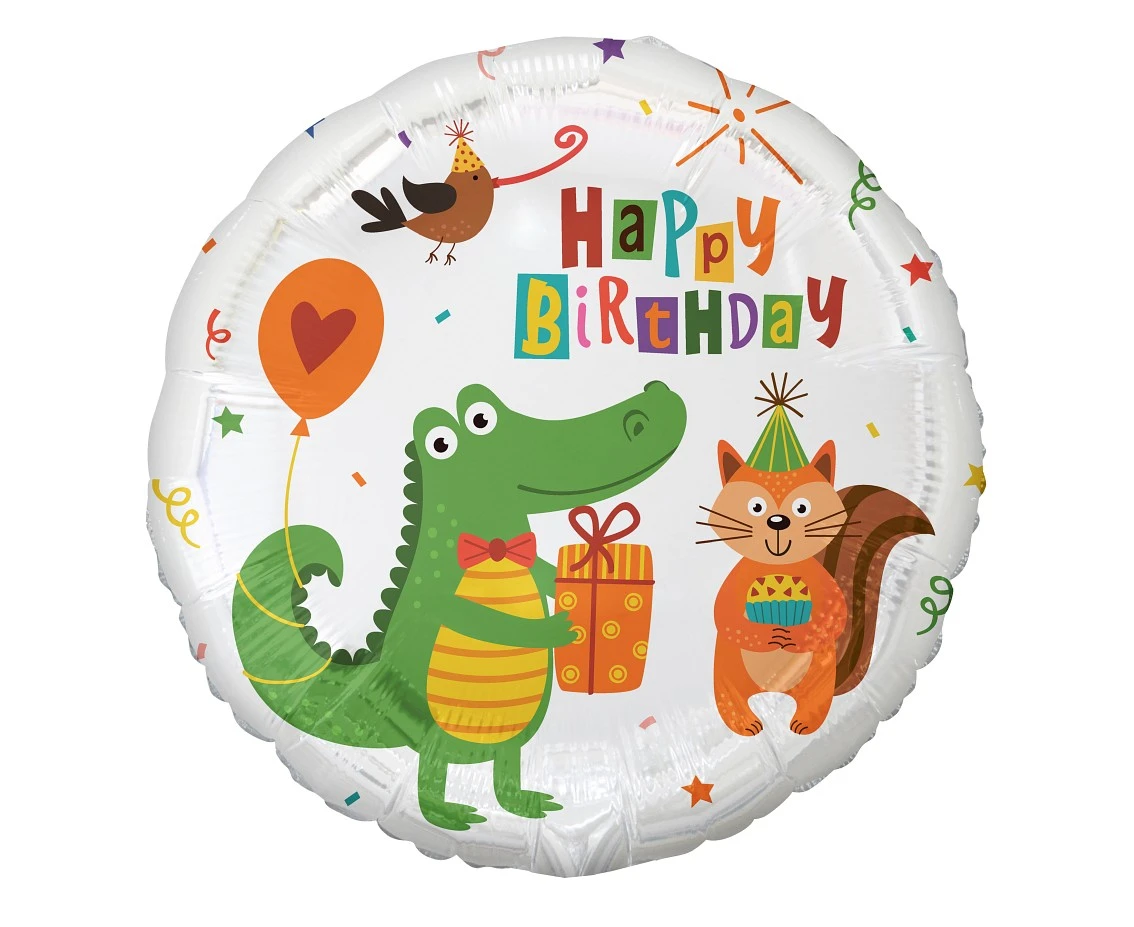 Foil balloon Little Crocodile with Present (Happy Birthday), 18" EOL