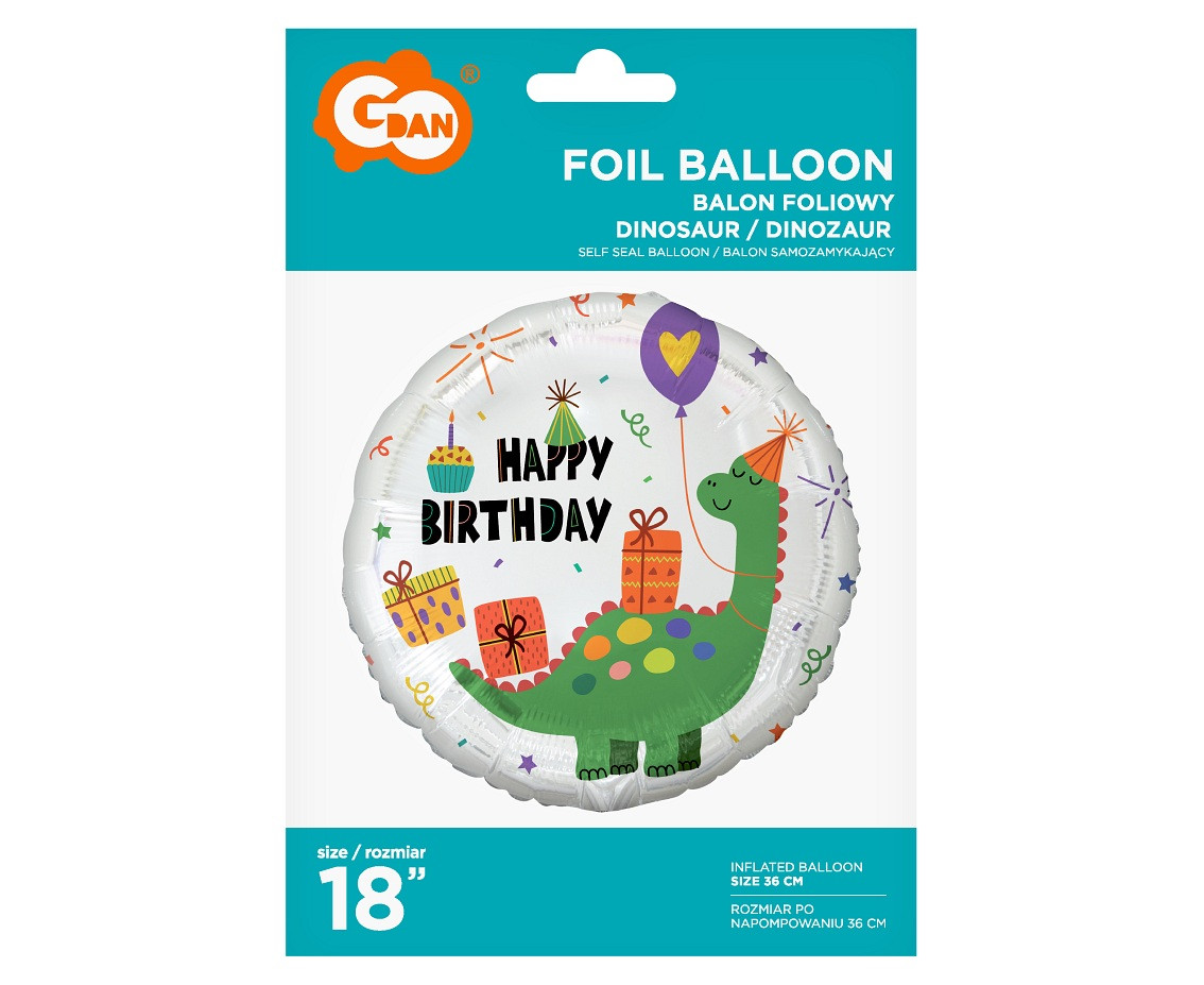 Foil balloon Dinosaur (Happy Birthday), 18" EOL