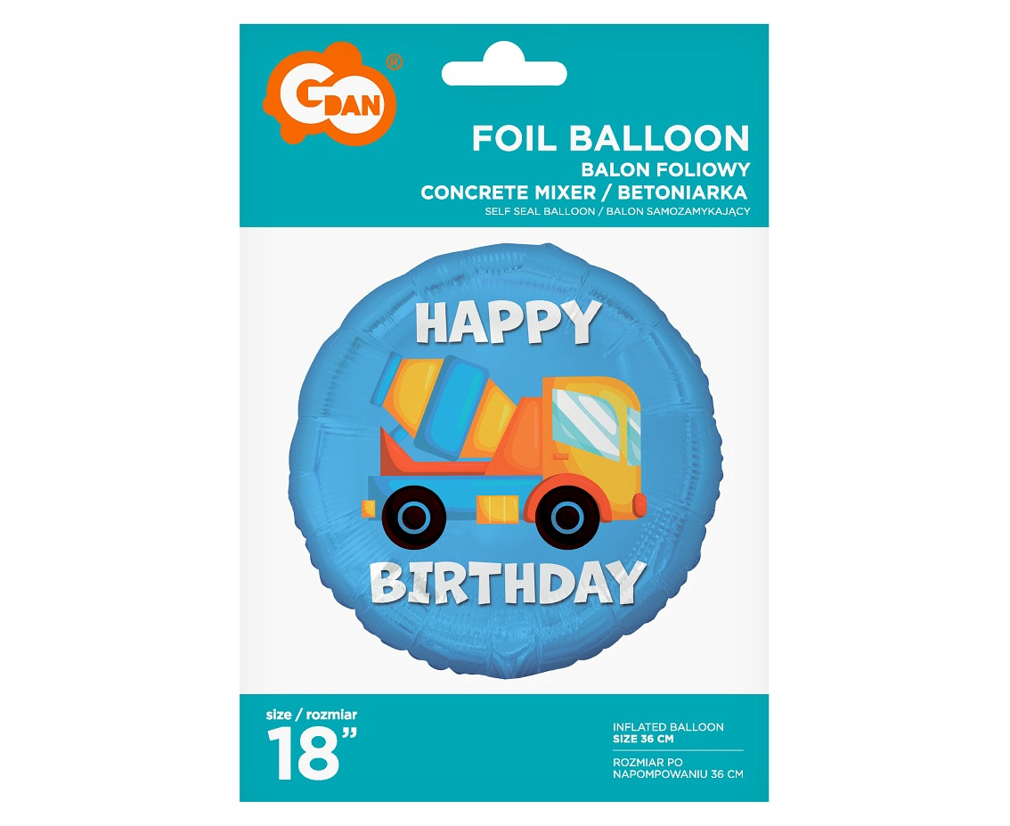 Foil balloon Concrete Mixer (Happy Birthday) 18"