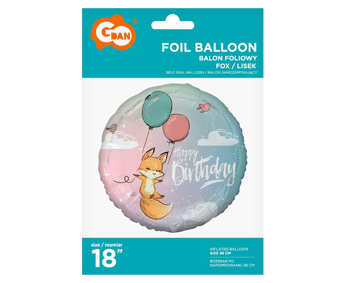 Foil balloon Fox (Happy Birthday), 18" EOL
