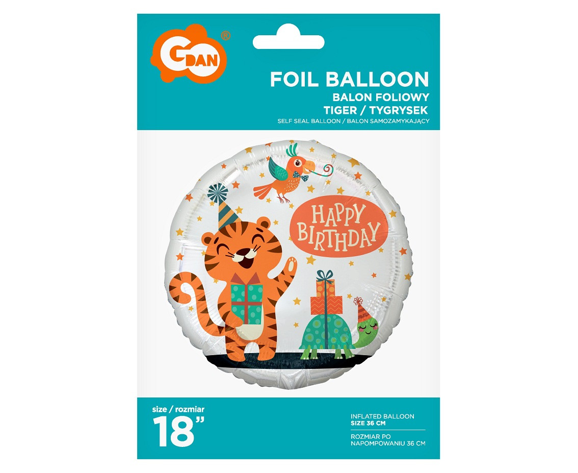 Foil balloon Tiger (Happy Birthday), 18" EOL
