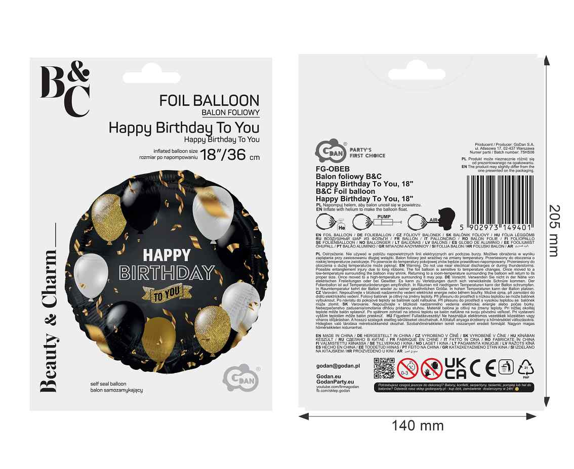 Foil balloon Happy Birthday To You, 18"