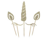 Unicorn cake topper, gold glitter, 5 pcs