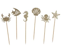 Underwater World decorative picks, gold glitter, 6 pcs