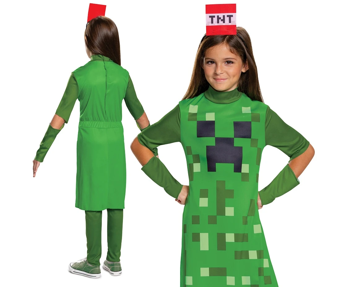 Creeper Classic Girl role-play costume - Minecraft (licensed), size M (7-8 yrs)