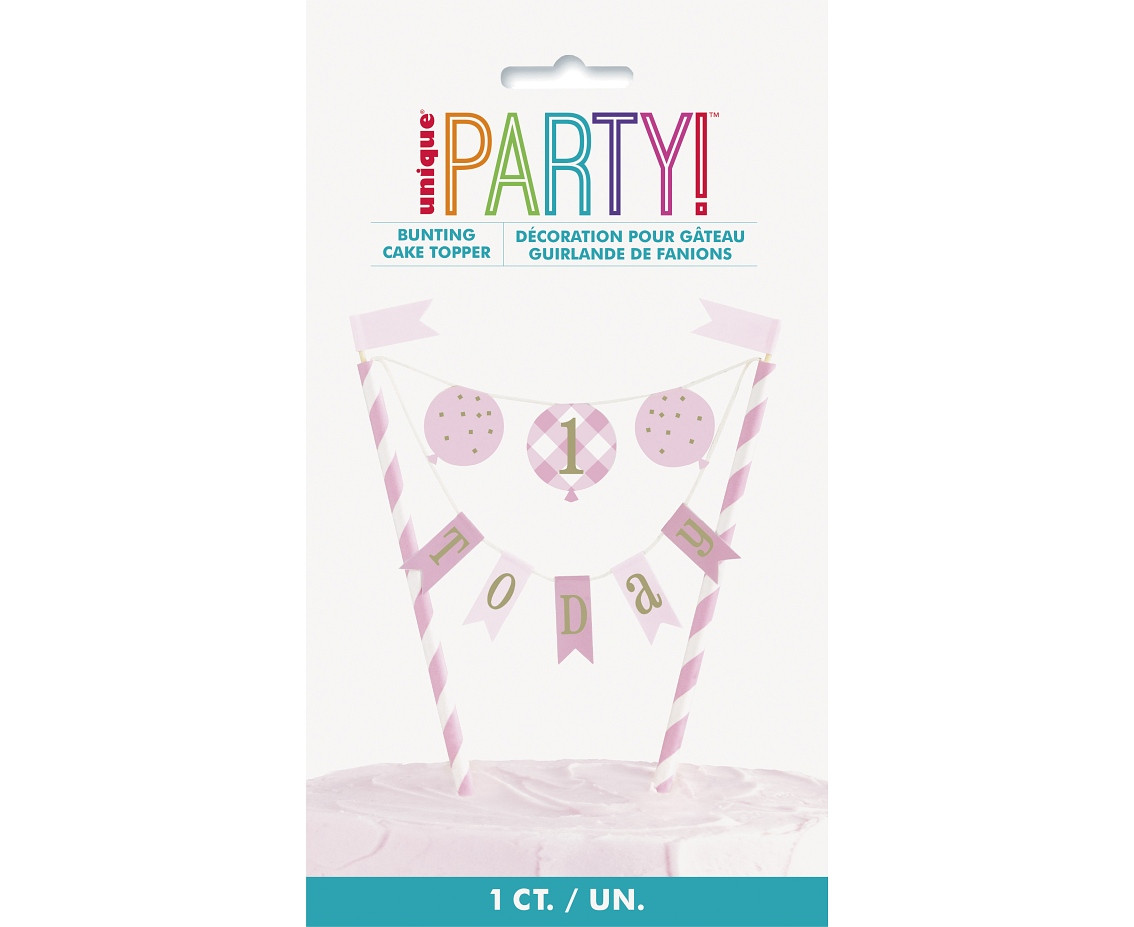 Bunting cake topper Gingham 1st Birthday, pink EOL