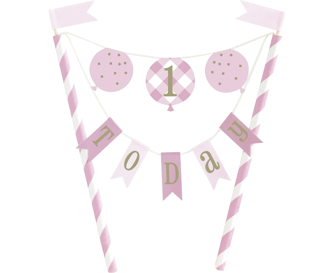 Bunting cake topper Gingham 1st Birthday, pink EOL