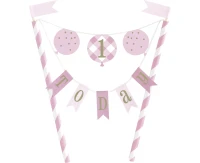 Bunting cake topper Gingham 1st Birthday, pink EOL