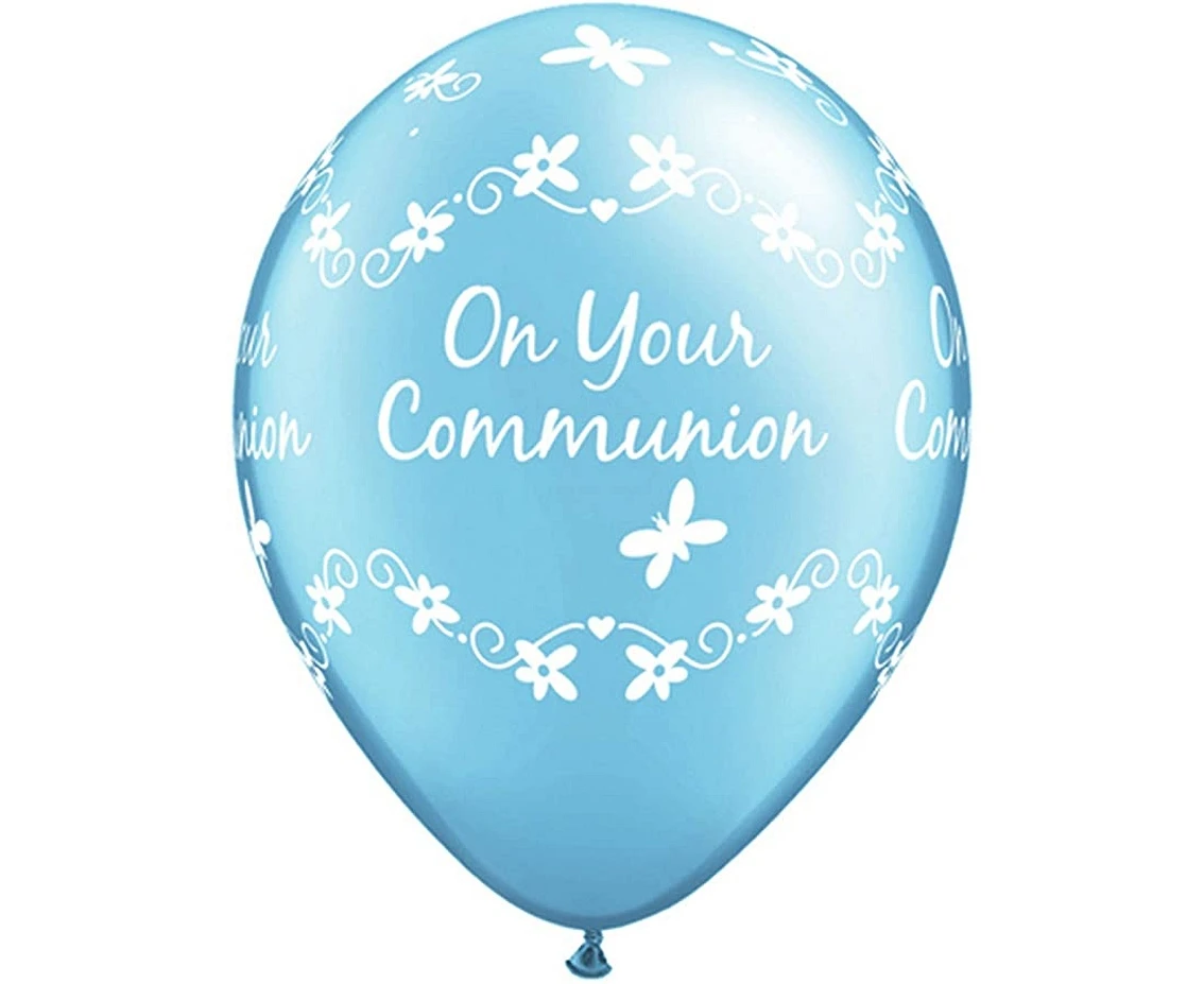QL balloon 11" with printing On Your Communion, blue / 6 pcs EOL