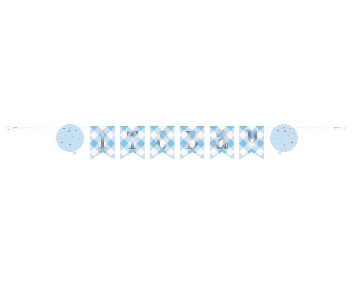 Paper banner Gingham 1st Birthday, blue, 183 cm EOL