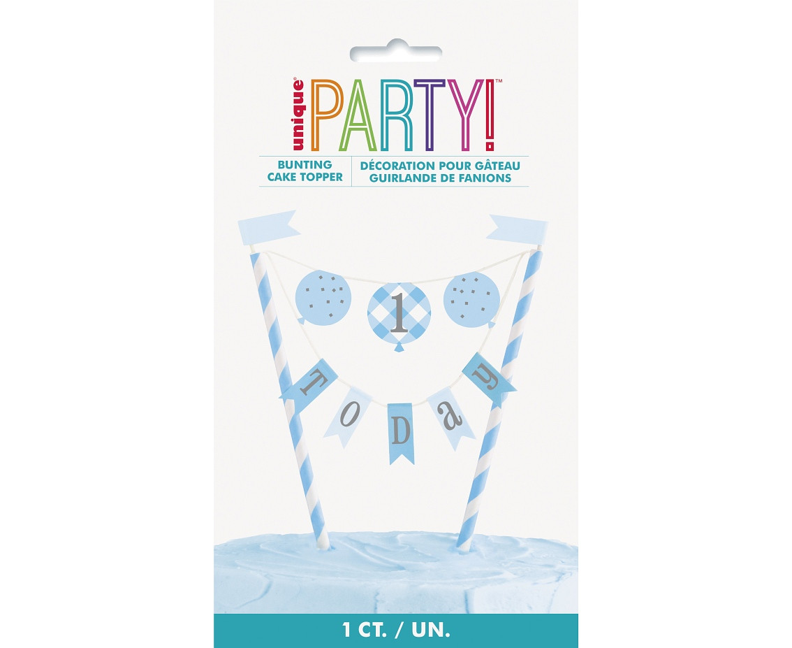 Bunting cake topper Gingham 1st Birthday, blue EOL