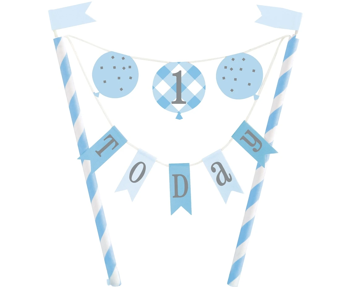 Bunting cake topper Gingham 1st Birthday, blue EOL