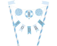 Bunting cake topper Gingham 1st Birthday, blue EOL