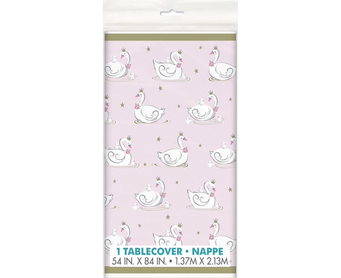 Foil table cover Swan Birthday, 137 x 213 cm EOL