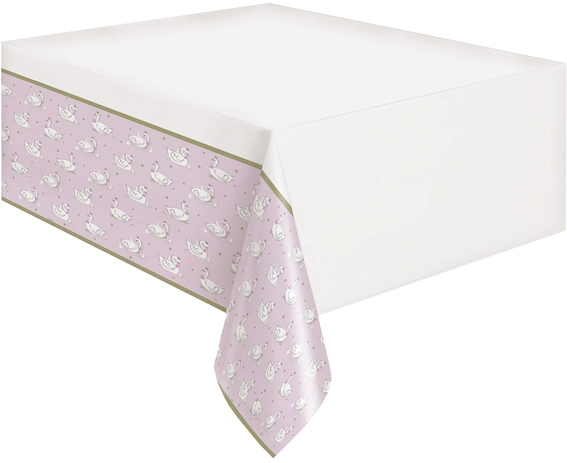 Foil table cover Swan Birthday, 137 x 213 cm EOL