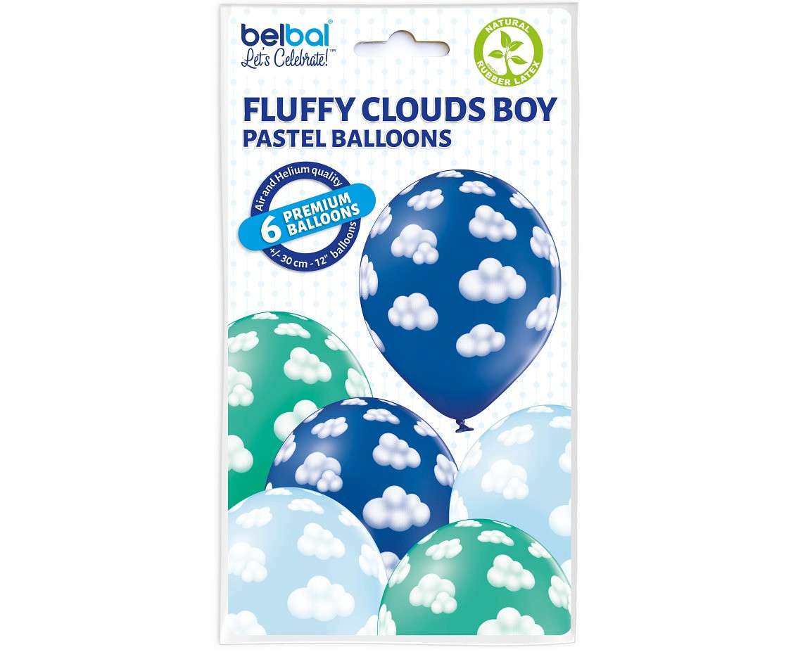 Balloons Belbal 12", D11, fluffy clouds boy, 6pcs