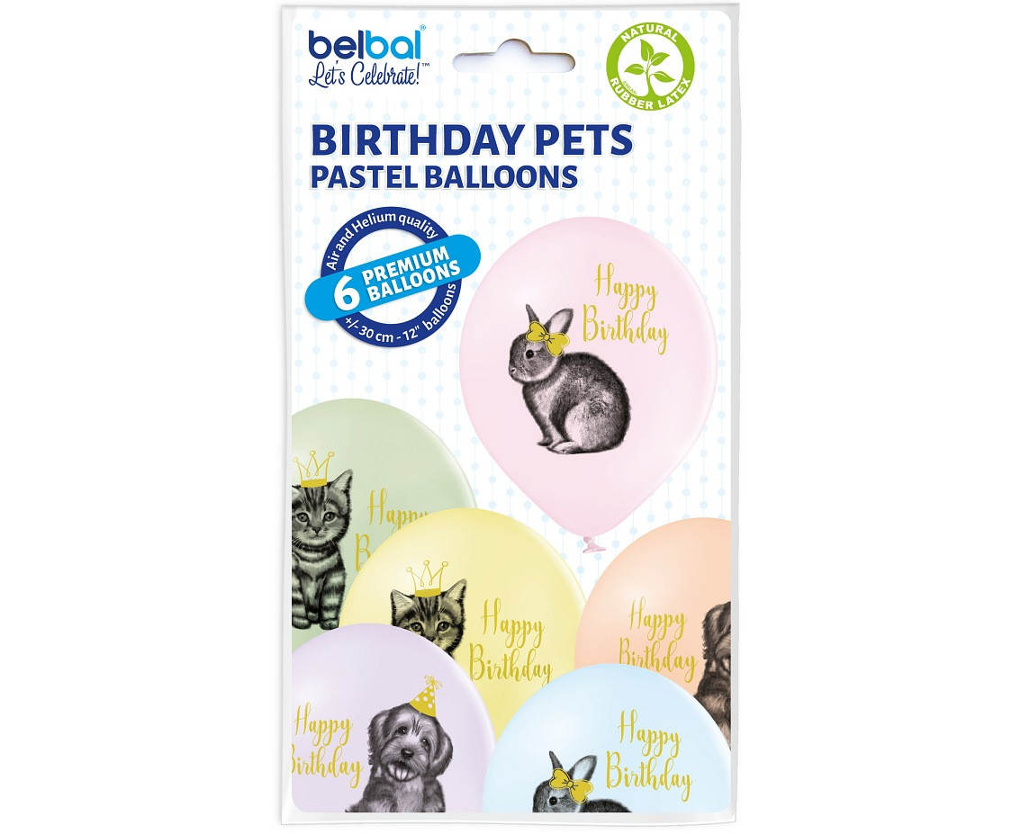 Balloons Belbal 12", D11, birthday pets, 6pcs