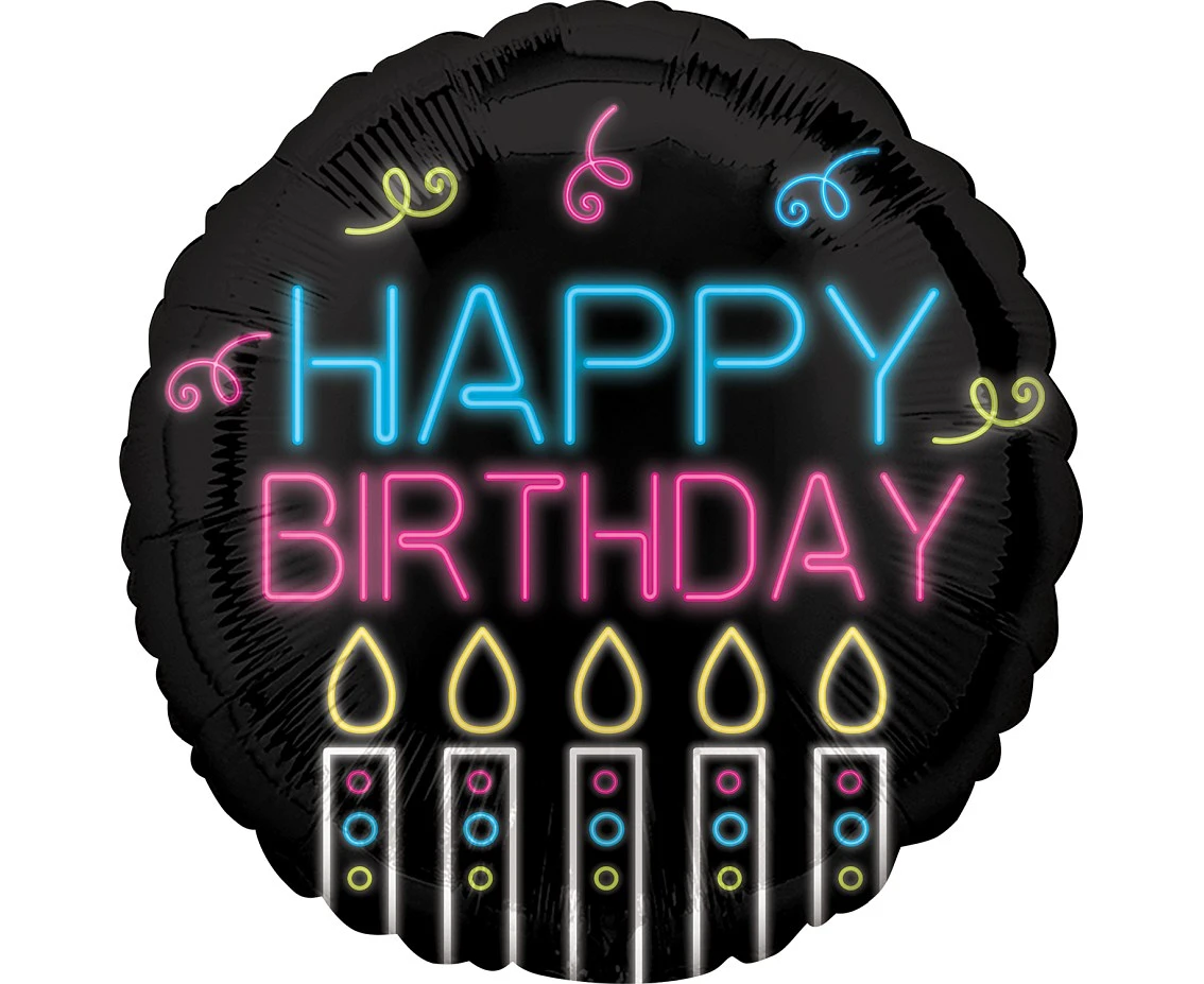Standard Neon Birthday Foil Balloon S40 Packaged EOL