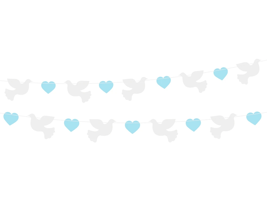 Paper garland Doves (10x8 cm), blue Hearts (5x4 cm), 150 cm EOL